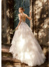 Ivory Lace Glitter Tulle V Back Ruffled Amazing Wedding Dress